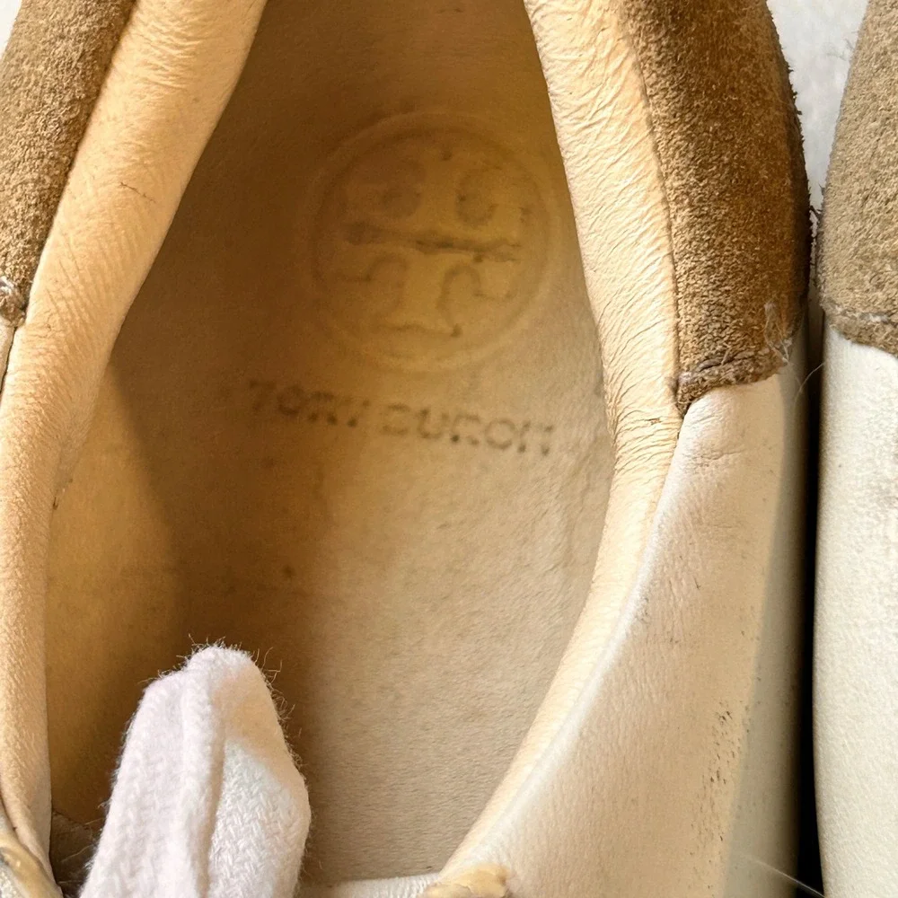 Tory Burch Howell Court Sneakers‎ Size 8 White Leather Double T Logo